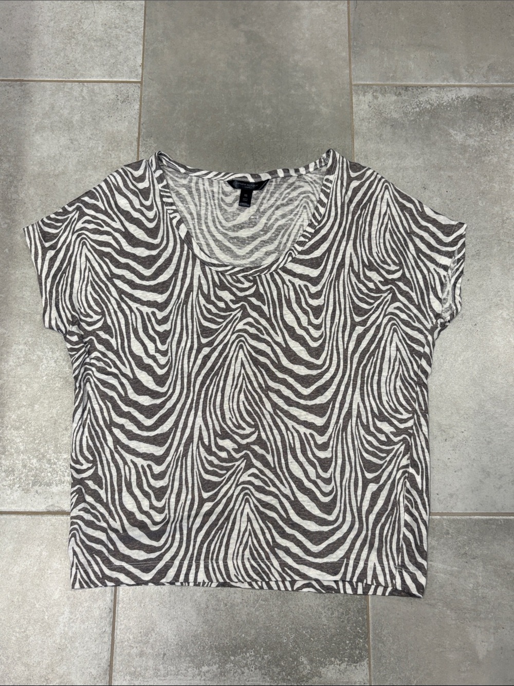 Banana Republic Short Sleeve Linen Zebra Print Top, XS